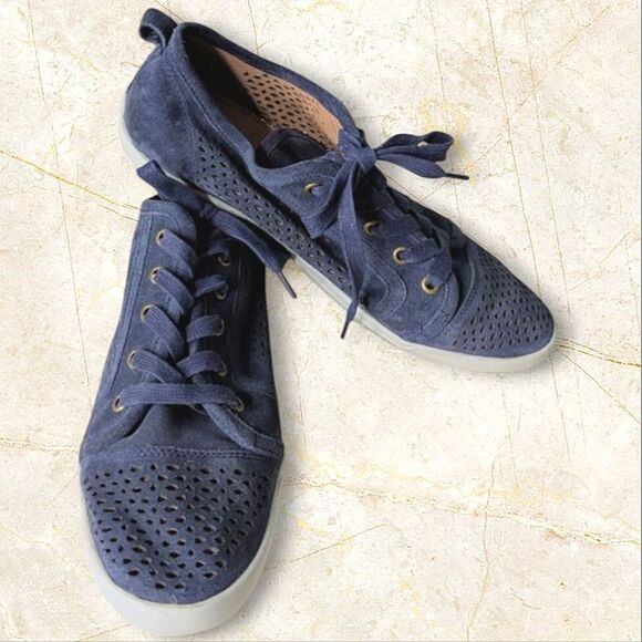 Joie Navy Blue Perforated Leather Lace Up Sneakers Size 9 40 - Picture 3 of 12